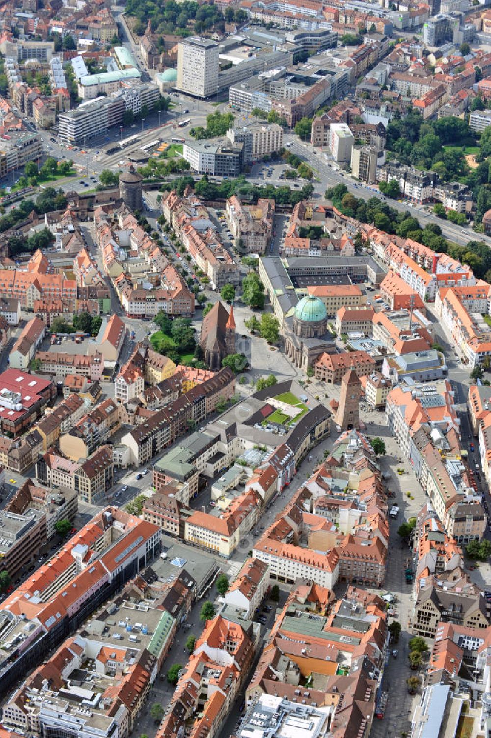 Aerial image Nürnberg - Stadtansicht auf die engere Innenstadt und Altstadtbereiche von Nürnberg. City View to the closer downtown and old town areas of Nuremberg.