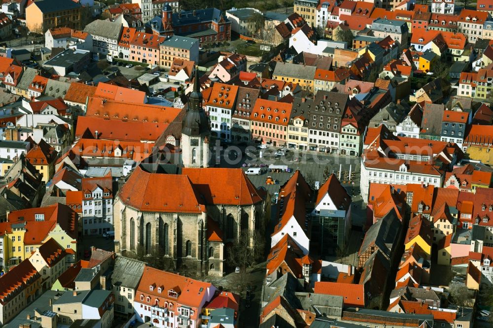 Naumburg (Saale) from the bird's eye view: City view of the inner city area with market square and town church St. Wenzel in Naumburg (Saale) in the state Saxony-Anhalt, Germany