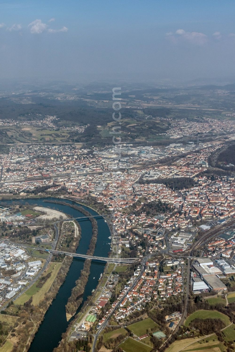 Aschaffenburg from the bird's eye view: View of the city centre of Aschaffenburg in the state Bavaria