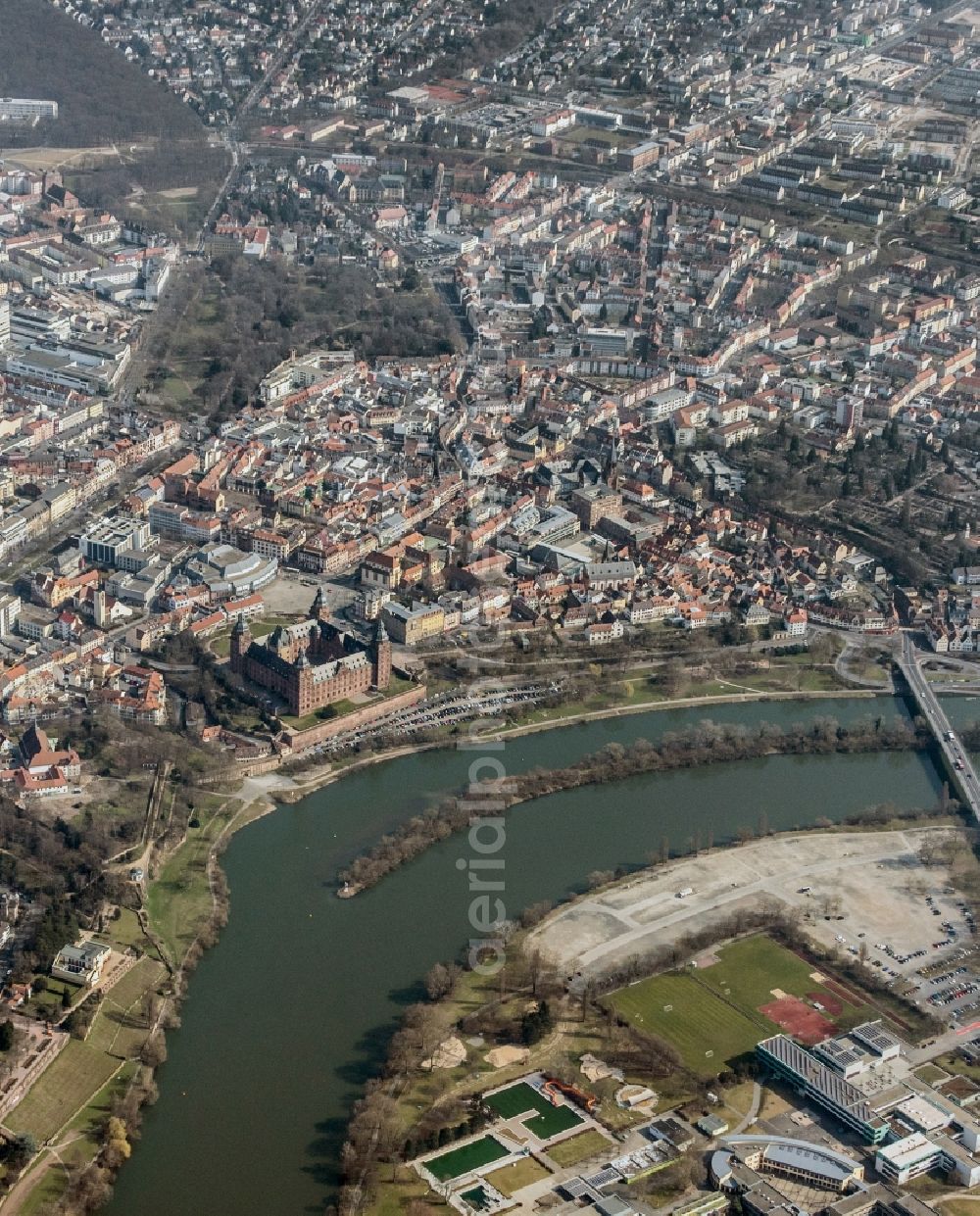 Aschaffenburg from above - View of the city centre of Aschaffenburg in the state Bavaria