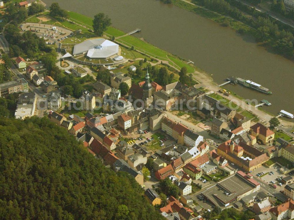 Aerial photograph Bad Schandau - Evangelisch-Lutherischen Johanniskirche Bad Schandau, Markt Telefon 03 50 22 / 4 23 96 und Toskana Therme, Bad Schandau, Rudolf-Sendig-Straße 8 A, 01814 Bad Schandau