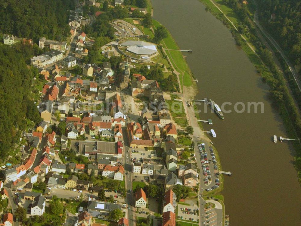 Bad Schandau from the bird's eye view: Evangelisch-Lutherischen Johanniskirche Bad Schandau, Markt Telefon 03 50 22 / 4 23 96 und Toskana Therme, Bad Schandau, Rudolf-Sendig-Straße 8 A, 01814 Bad Schandau