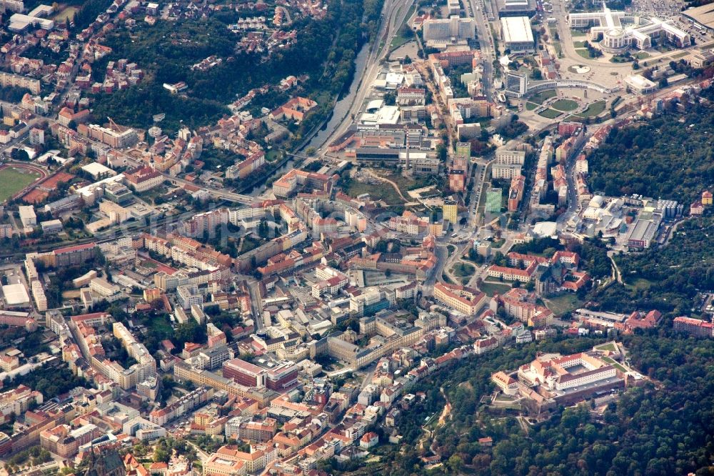 Aerial image Brünn / Brno - View of the inner city and the fortress Spilberk Castle of Brno / in the district Region South Moravia / Jihomoravsky kraj in the Czech republic. The castle includes among others the Museum of the City of Brno, a library and the photo archive 