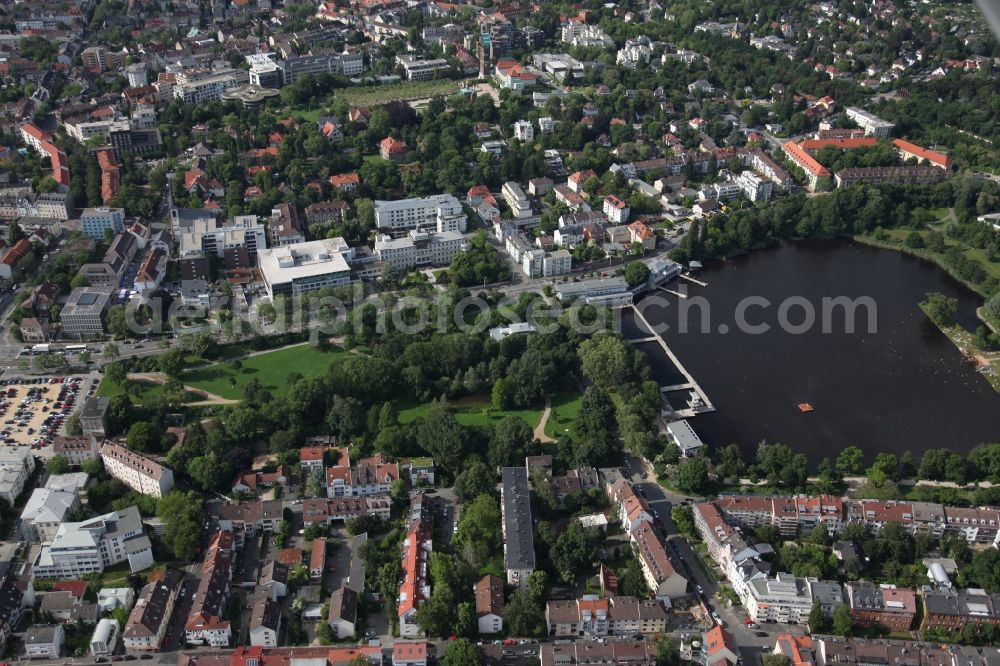 Darmstadt from above - City of Darmstadt on the natural lake Big Woog in the city of Darmstadt in Hesse