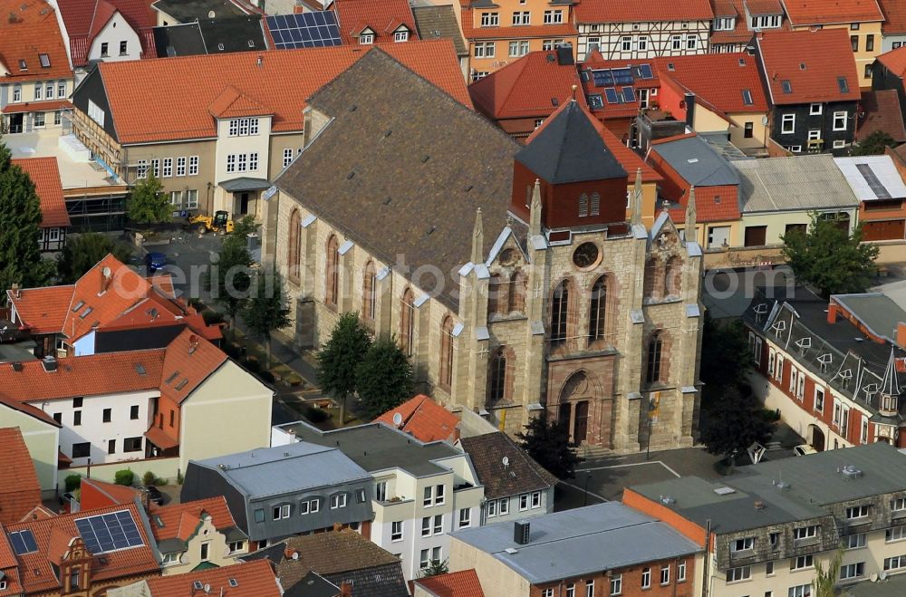 Aerial image Dingelstädt - Downtown from Dingelstaedt with the church Sankt Gertrudiskirche in Thuringia