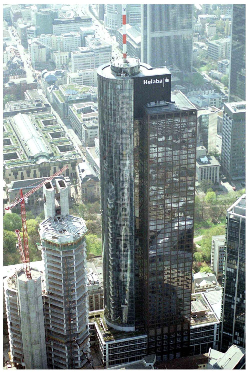 Aerial image FRANKFURT / Main - Hessen - Innenstadt von Frankfurt am Main. mit dem Main Tower Landesbank Hessen-Thüringen Girozentrale Anstalt des öffentlichen Rechts MAIN TOWER Neue Mainzer Straße 52-58 D-60311 Frankfurt am Main Germany, Tel. (+49) 69 91 32-01