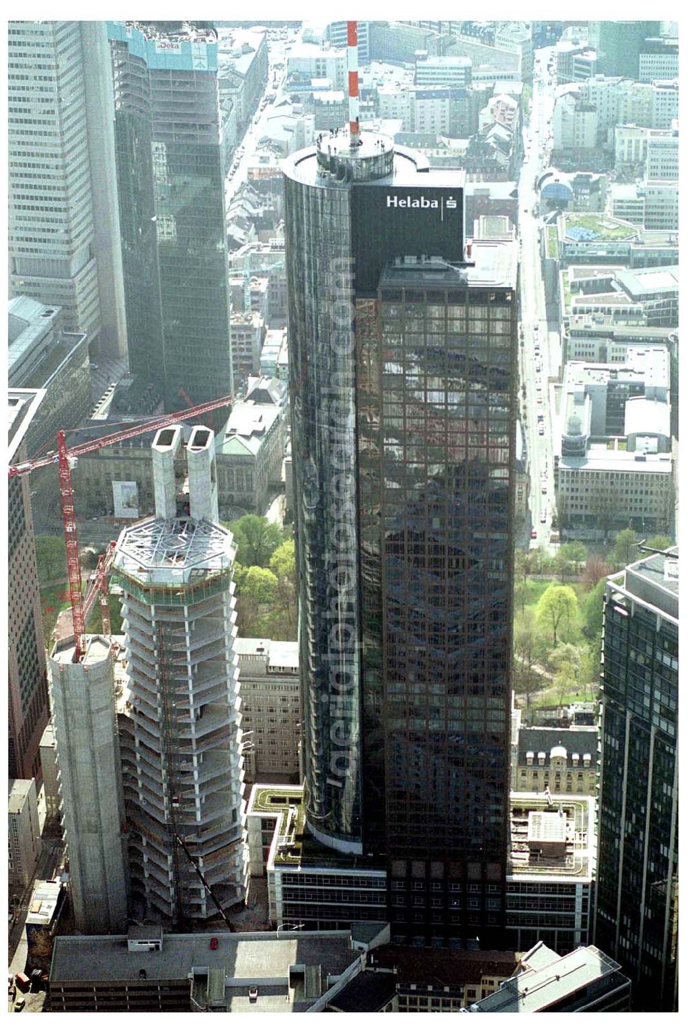 FRANKFURT / Main - Hessen from above - Innenstadt von Frankfurt am Main. mit dem Main Tower Landesbank Hessen-Thüringen Girozentrale Anstalt des öffentlichen Rechts MAIN TOWER Neue Mainzer Straße 52-58 D-60311 Frankfurt am Main Germany, Tel. (+49) 69 91 32-01