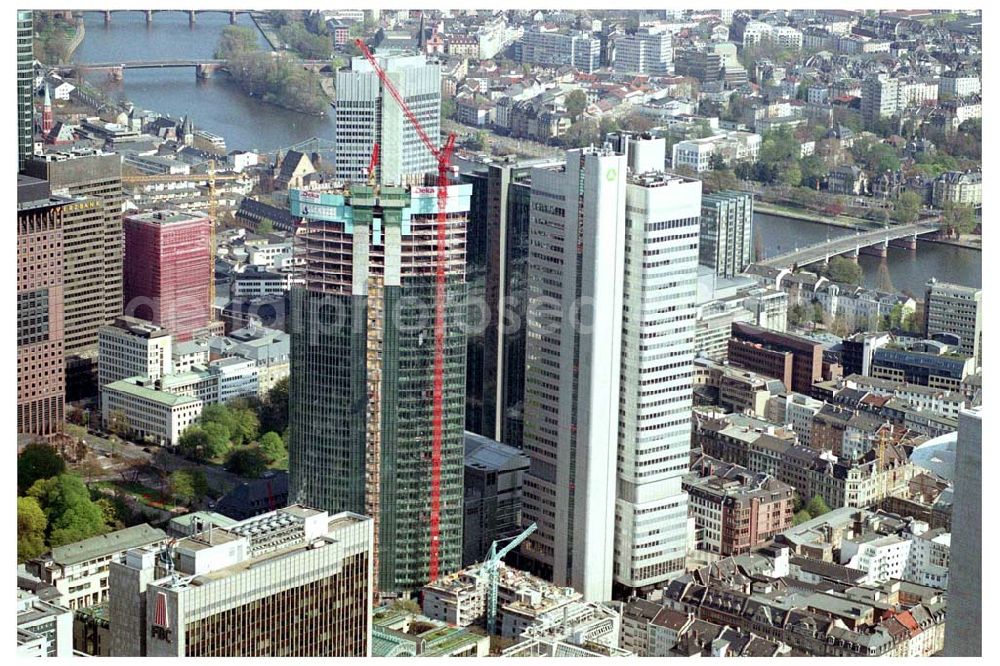 Aerial photograph FRANKFURT / Main - Hessen - Innenstadt von Frankfurt am Main. Bau des Skyper, eines 153 Meter hohen Büroturmes der DEKA. ÖA: Frau Holtekötter 069,71473927.