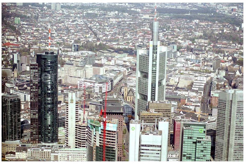 Aerial image FRANKFURT / Main - Hessen - Innenstadt von Frankfurt am Main. mit dem Main Tower Landesbank Hessen-Thüringen Girozentrale Anstalt des öffentlichen Rechts MAIN TOWER Neue Mainzer Straße 52-58 D-60311 Frankfurt am Main Germany, Tel. (+49) 69 91 32-01