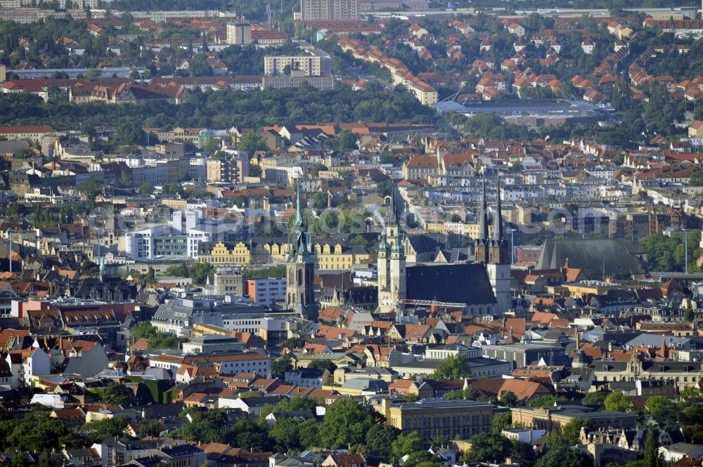 Aerial image Halle Saale - View of the center of Halle view of the Red Tower and the St. Mary's Church in Saxony-Anhalt