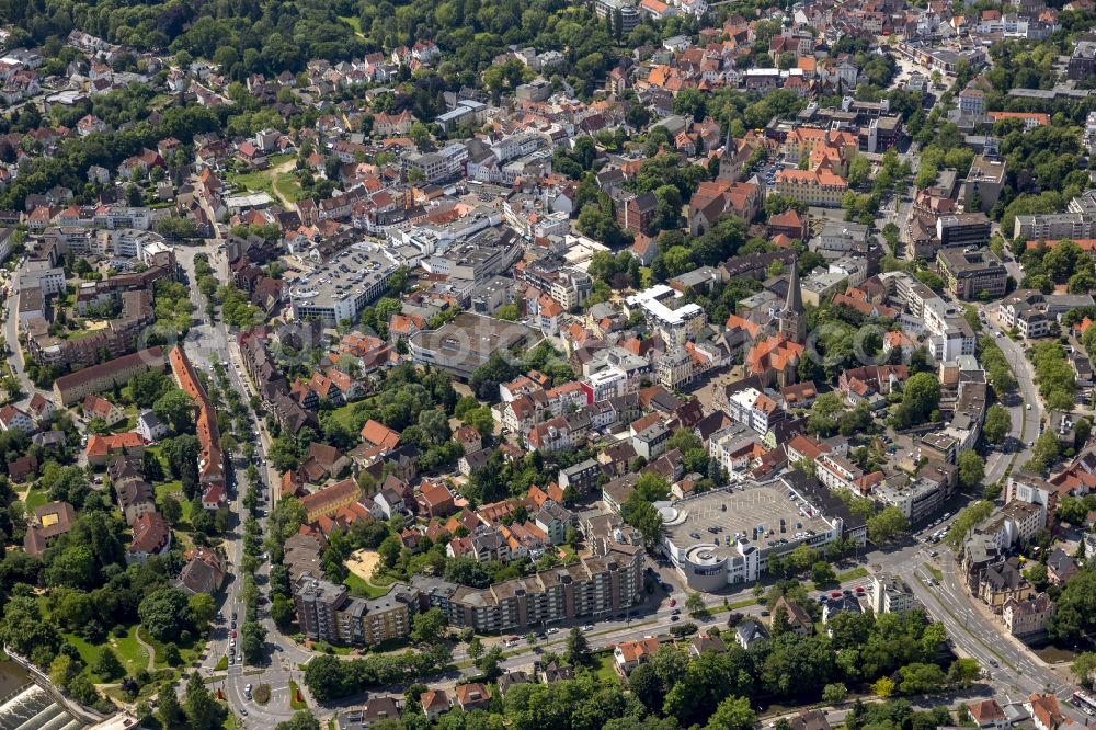 Aerial image Herford - View of the buildings of the city center of Herford in Eastern Westphalia in the state North Rhine-Westphalia