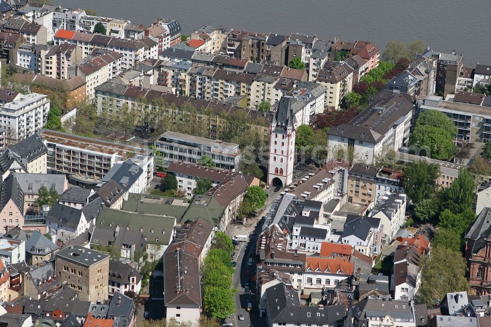 Mainz from above - Downtown area by the wood tower on the Rheinstrasse in Mainz in Rhineland-Palatinate