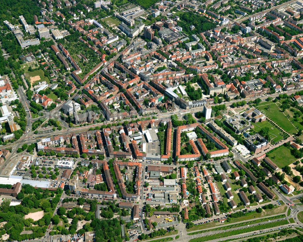 Karlsruhe from above - Cityscape of the district on street Goethestrasse in the district Weststadt in Karlsruhe in the state Baden-Wuerttemberg, Germany