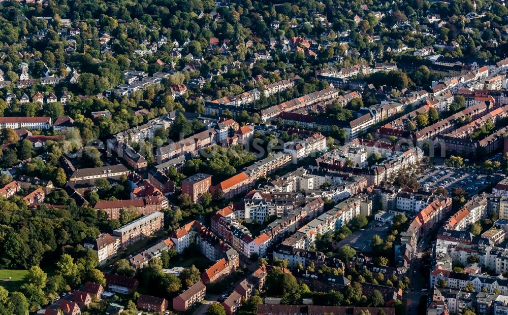 Kiel from the bird's eye view: Cityscape of the district Stadtteil Bluecherplatz in Kiel in the state Schleswig-Holstein, Germany