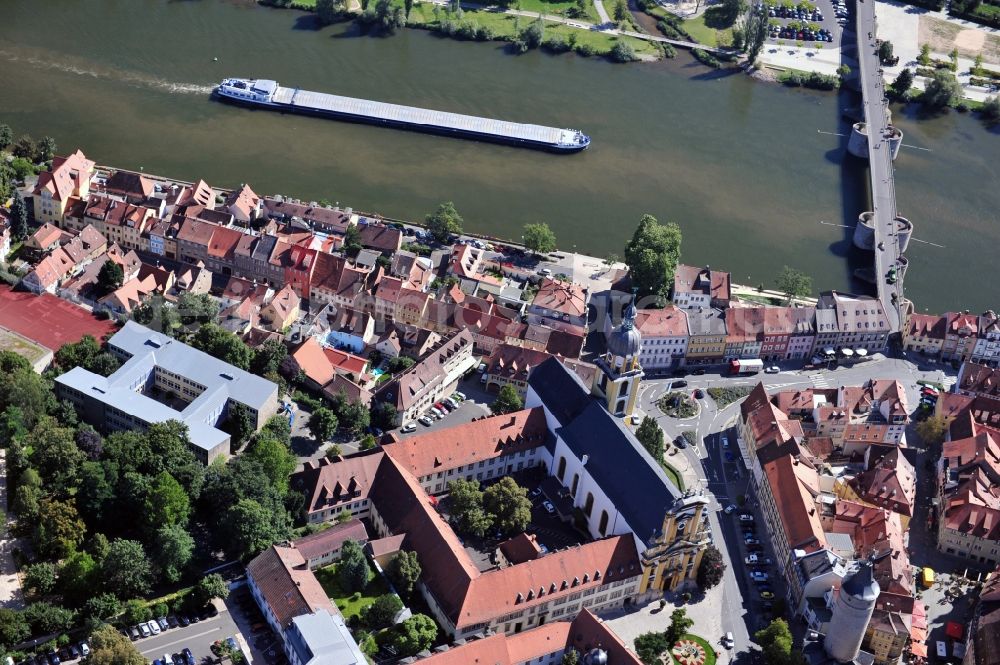 Kitzingen am Main from the bird's eye view: View at the Main Bridge and the city center with the Ursuline Convent and the City Council of Kitzingen am Main in Bavaria. As one of the oldest cities of Lower Franconia Kitzingen was mentioned 745 for the first time