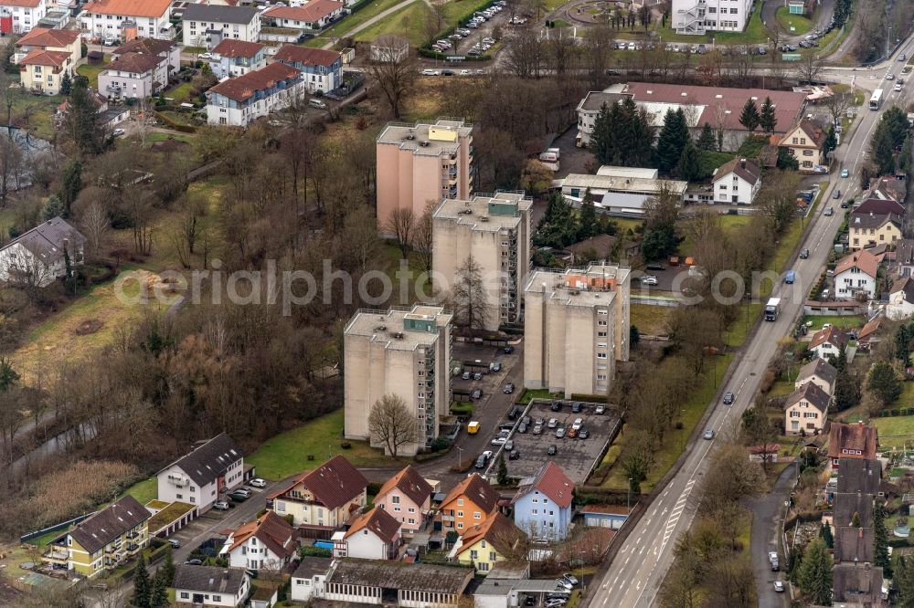 Lahr/Schwarzwald from the bird's eye view: Cityscape of the district of Geroldsecker Vorstadt in Lahr/Schwarzwald in the state Baden-Wuerttemberg, Germany