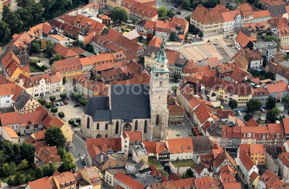 Bad Langensalza from the bird's eye view: Downtown with church St. Bonifacius in Bad Langensalza in Thuringia