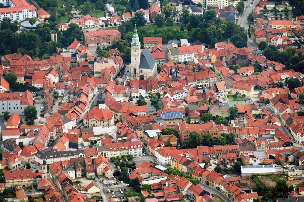 Aerial photograph Bad Langensalza - Downtown with church St. Bonifacius in Bad Langensalza in Thuringia