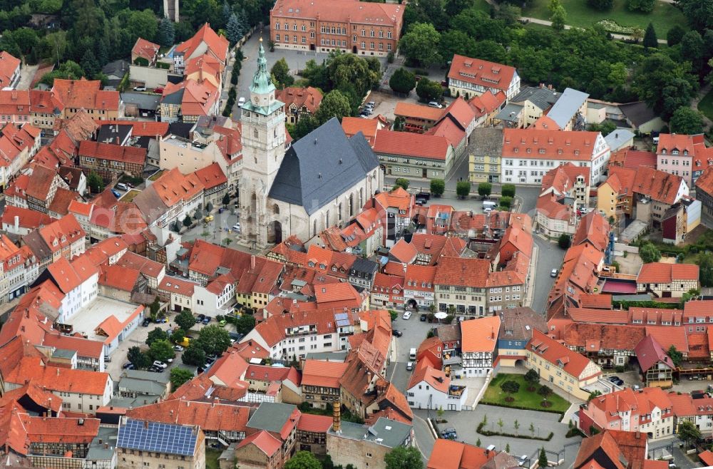 Bad Langensalza from above - Downtown with church St. Bonifacius in Bad Langensalza in Thuringia