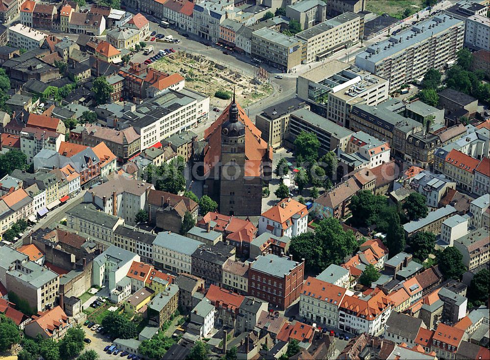 Aerial photograph Brandenburg an der Havel - City of Brandenburg with the Church of St. Catherine and the Wolemarkt. St. Catherine (1395 - 1401) is considered the prototype of the brick Gothic church. In the image: archaeological excavations and excavations on the marketplace