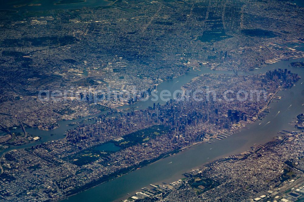 Aerial photograph New York - Cityscape of the district Manhattan between Hudson River and East River on street Central Park West in New York in United States of America