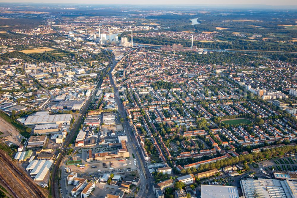 Mannheim from above - Cityscape of the district on street Neckarauer Strasse in the district Neckarau in Mannheim in the state Baden-Wuerttemberg, Germany