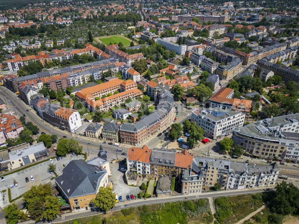 Dresden from above - Cityscape of the district in the district Pieschen in Dresden in the state Saxony, Germany