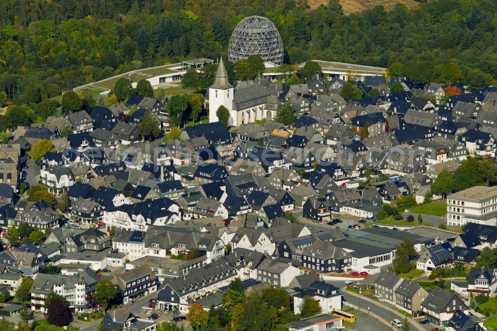 Aerial image Winterberg - View at the inner city and the Oversum Vita Rresort in Winterberg in the Upper Sauerland the federal state of North Rhine-Westphalia