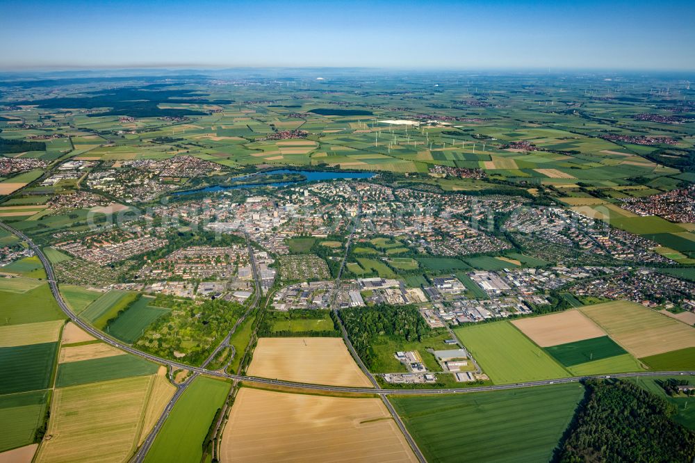 Salzgitter from above - Cityscape of the district Lebenstedt on street Schillerstrasse in Salzgitter in the state Lower Saxony, Germany