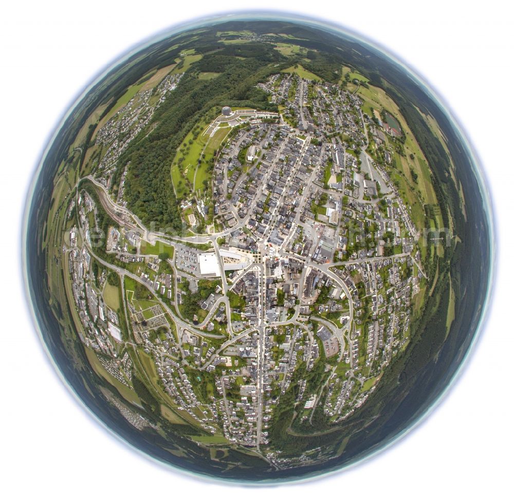 Winterberg from above - Fisheye view at the Oversum Vita Rresort and the city of Winterberg in the Upper Sauerland the federal state of North Rhine-Westphalia