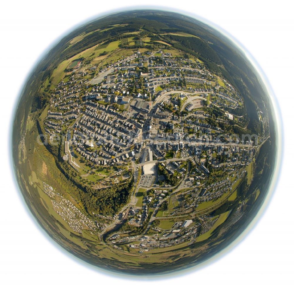 Aerial image Winterberg - Fisheye view at the inner city of Winterberg in the Upper Sauerland in the federal state of North Rhine-Westphalia