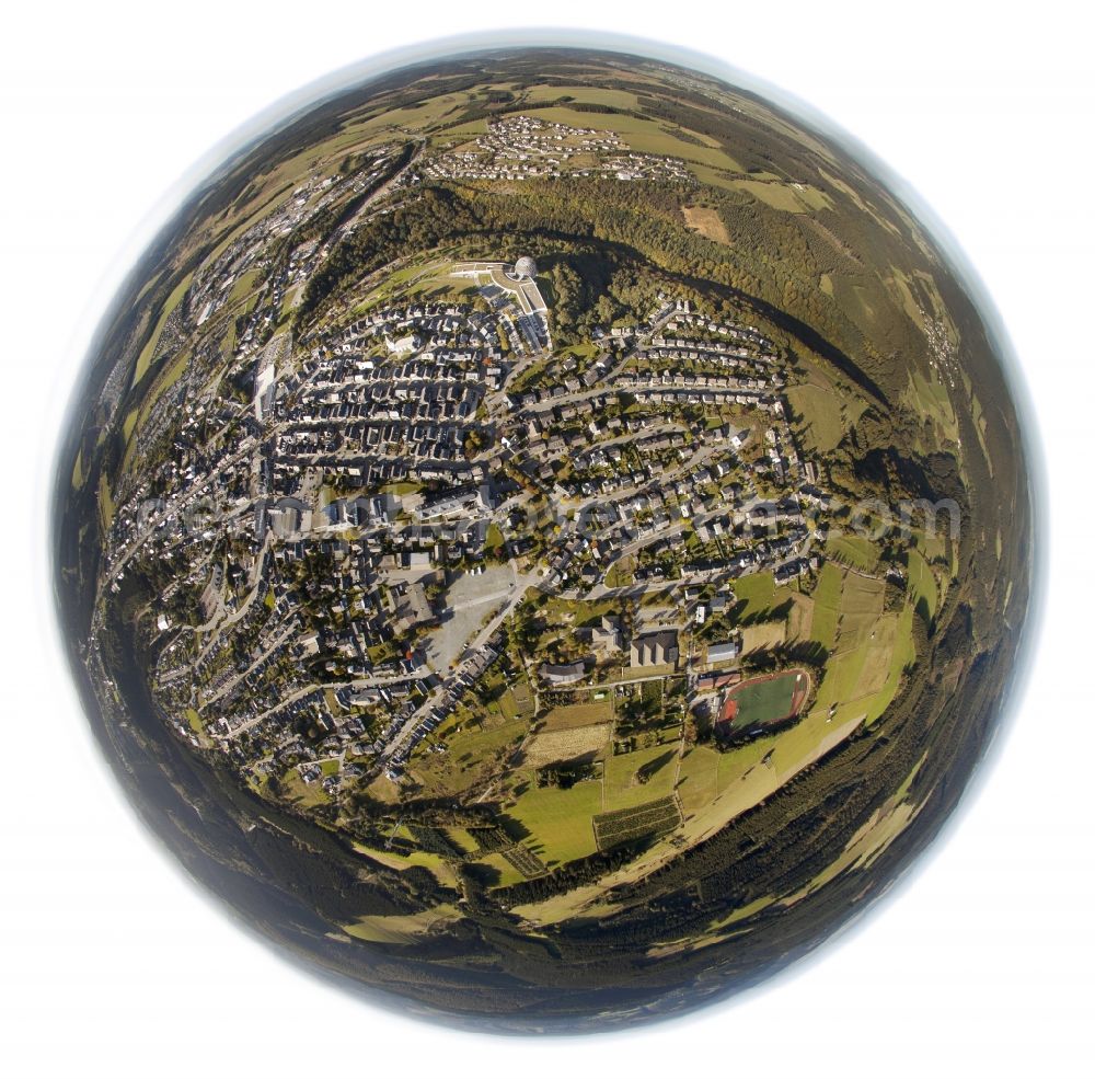 Winterberg from the bird's eye view: Fisheye view at the inner city of Winterberg in the Upper Sauerland in the federal state of North Rhine-Westphalia