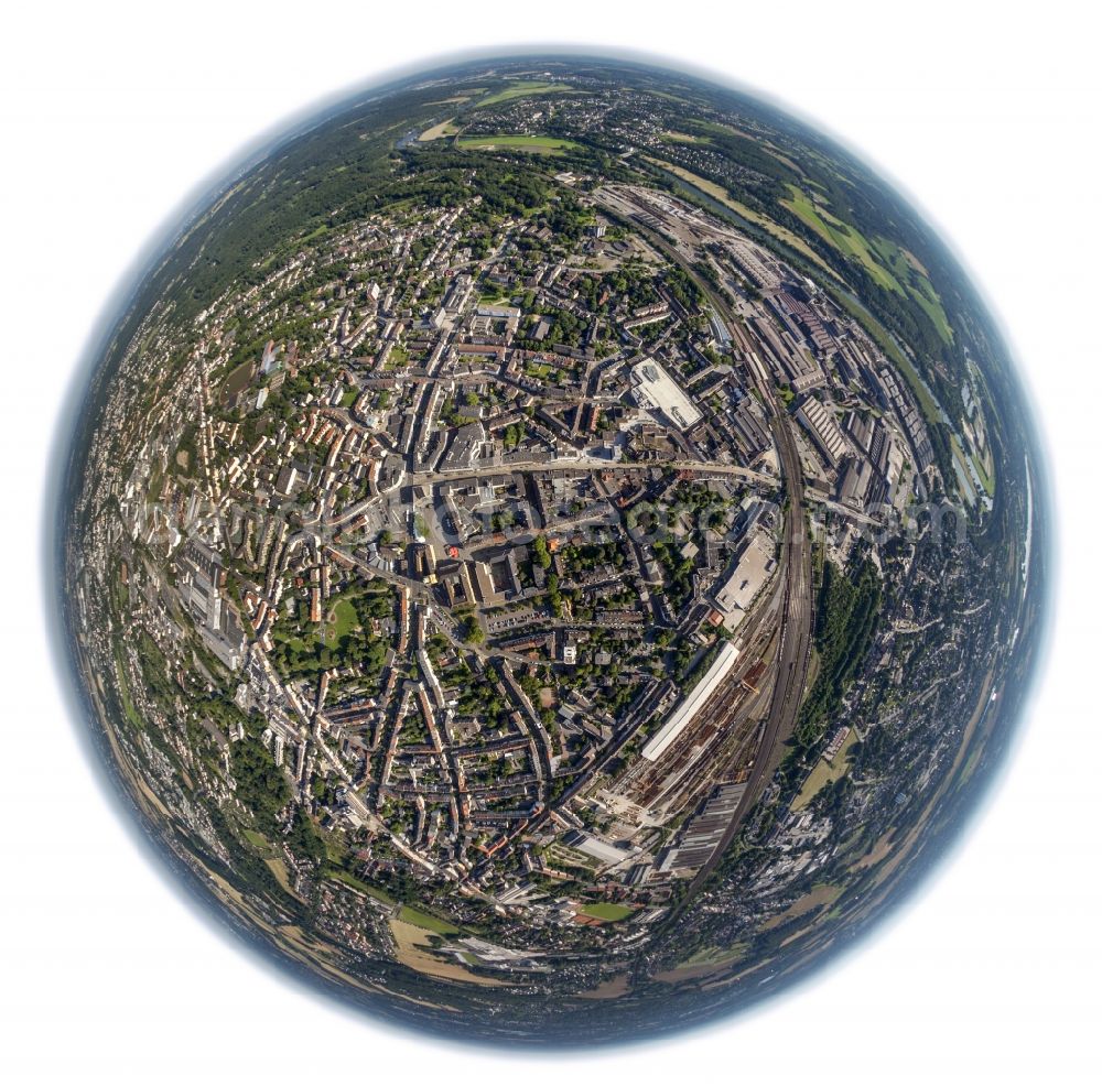 Aerial photograph Witten - Fisheye view at the inner city of Witten in the federal state North Rhine-Westphalia