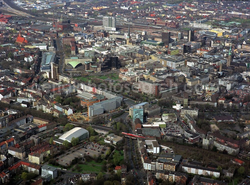 Dortmund from above - Downtown - center at the main station in Dortmund in North Rhine-Westphalia