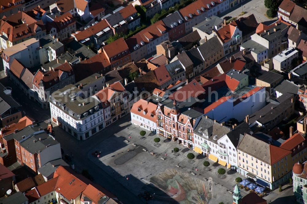 Finsterwalde from above - Downtown - Market Square at the center of the city in the federal state of Brandenburg Finsterwalde