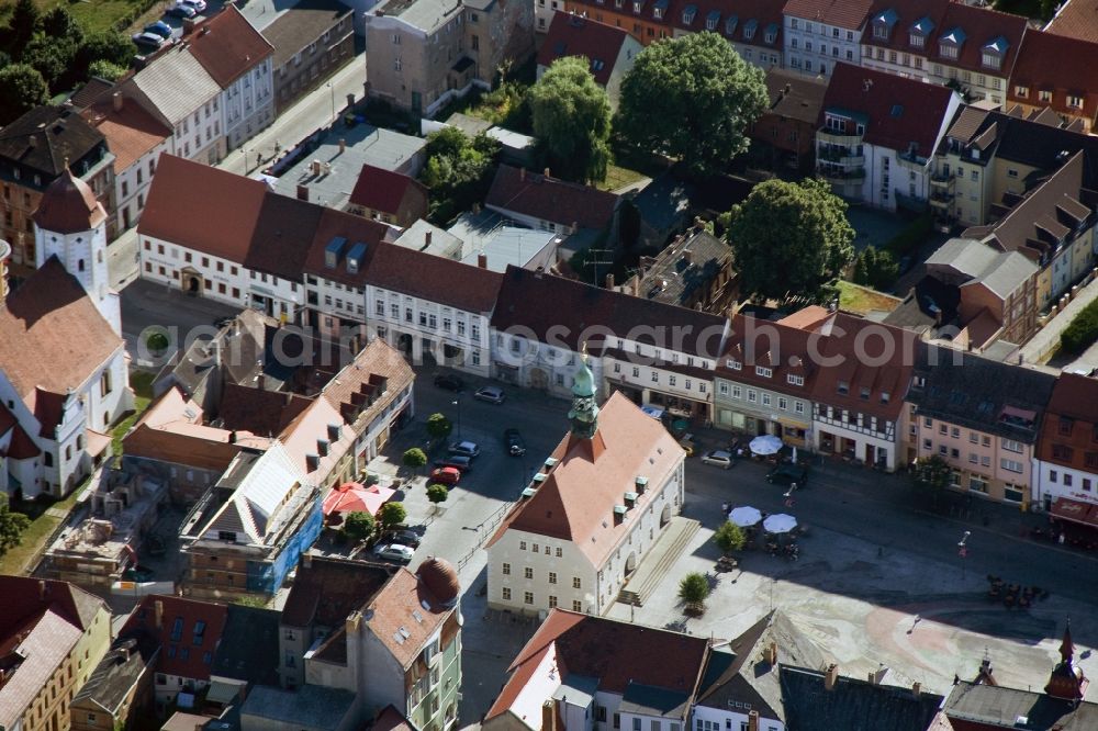 Finsterwalde from above - Downtown - Market Square at the center of the city in the federal state of Brandenburg Finsterwalde