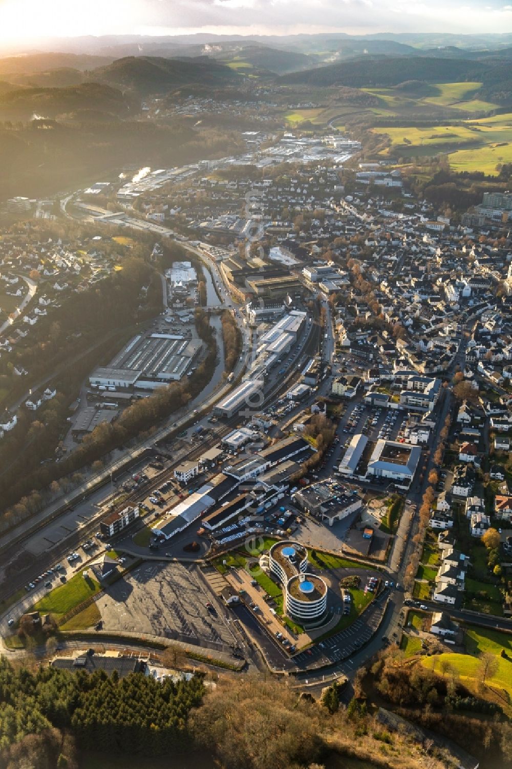 Aerial image Attendorn - Down town area in Attendorn in the state North Rhine-Westphalia, Germany