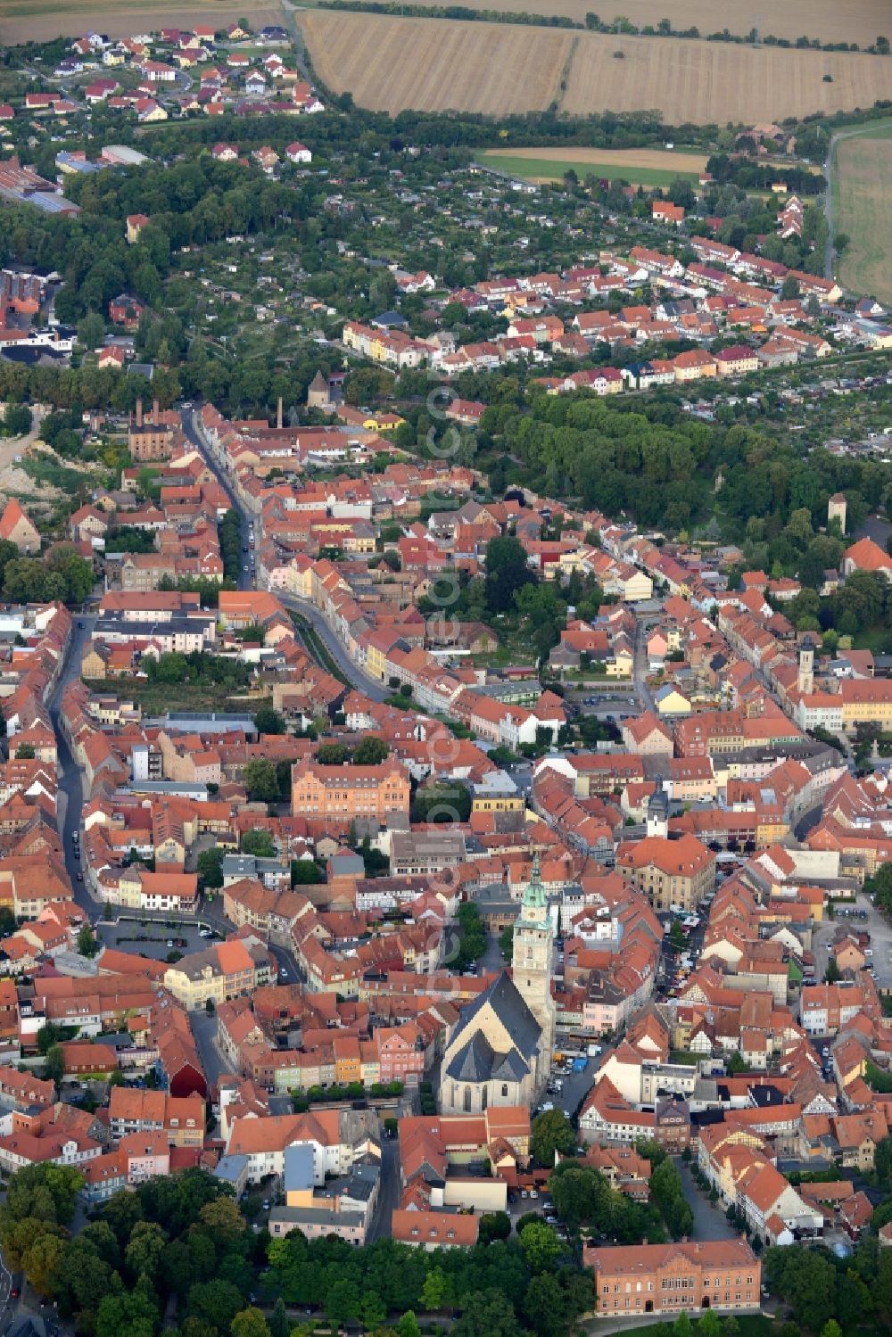 Bad Langensalza from the bird's eye view: Downtown are in Bad Langensalza in the state Thuringia