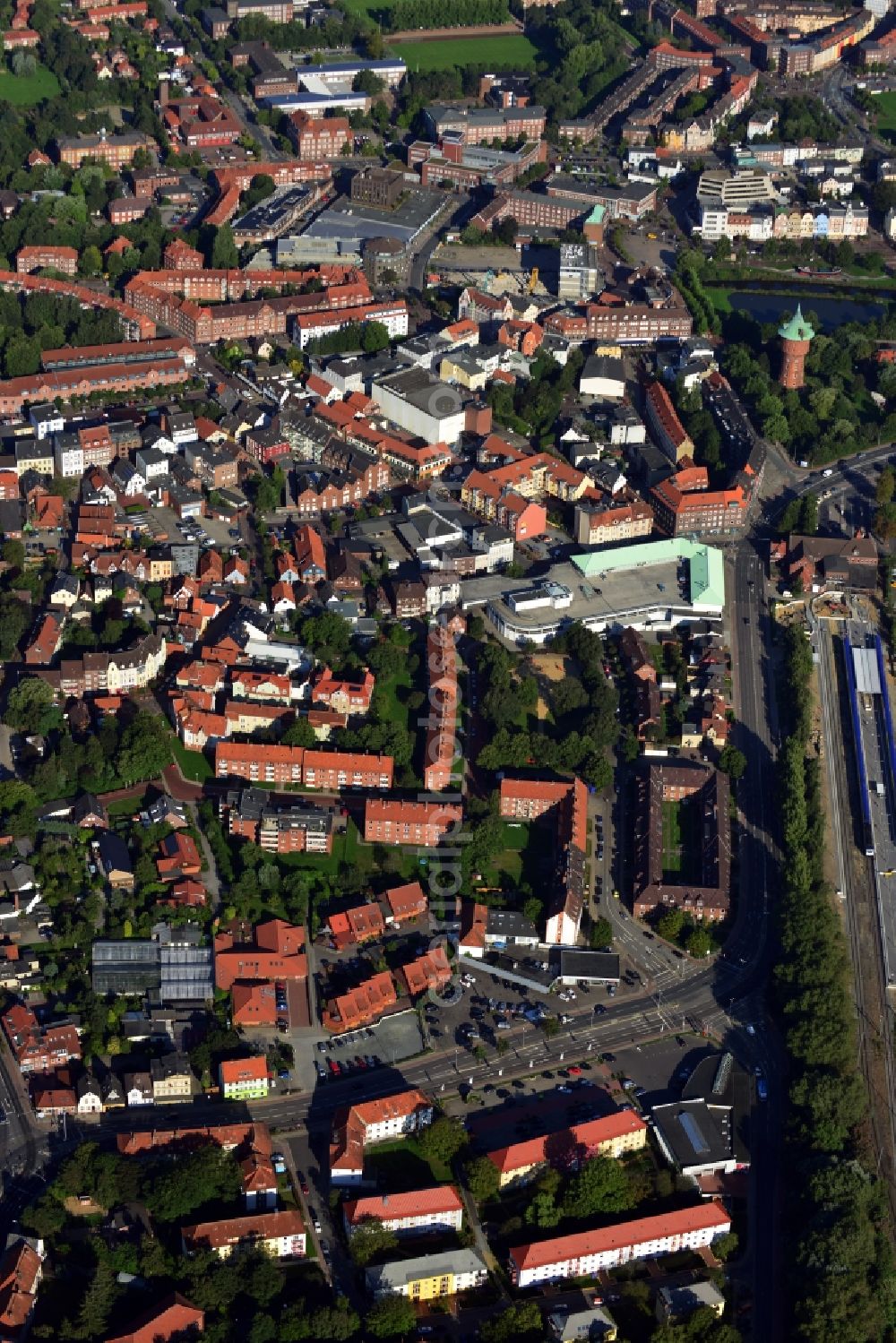 Cuxhaven from the bird's eye view: Downtown area at the train - station of Cuxhaven in Lower Saxony