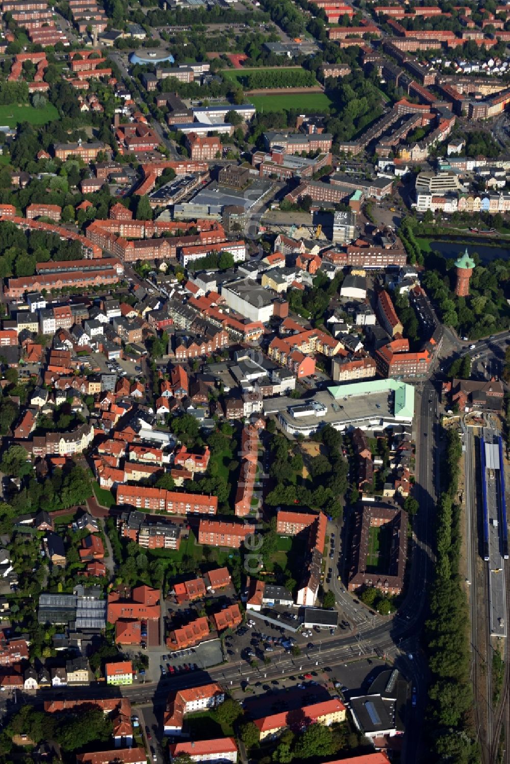 Aerial image Cuxhaven - Downtown area at the train - station of Cuxhaven in Lower Saxony