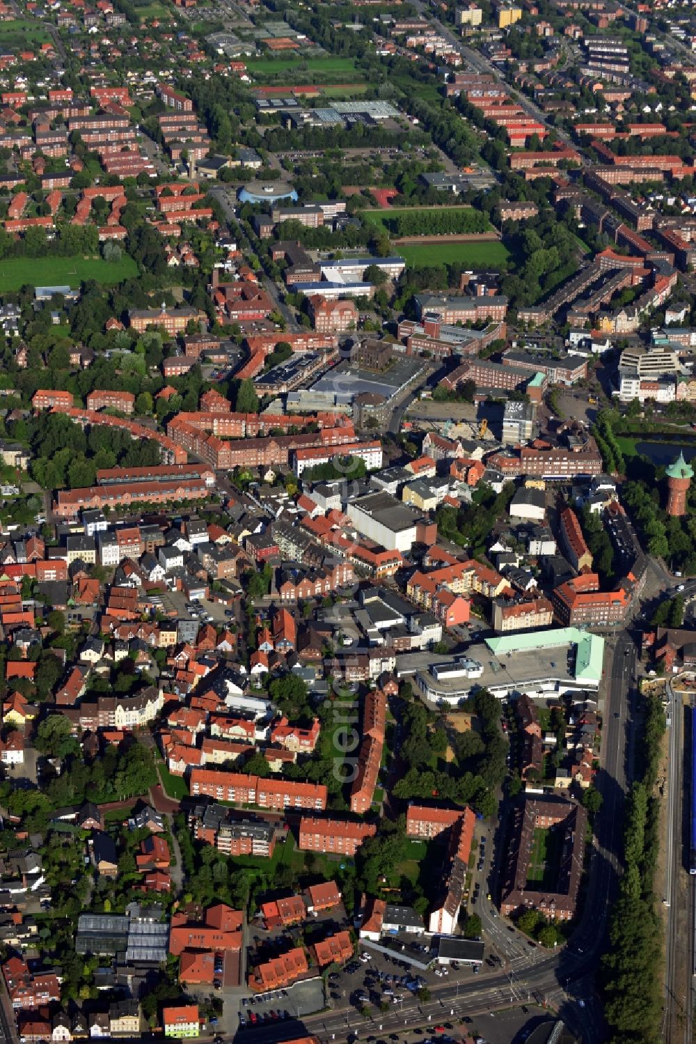 Aerial photograph Cuxhaven - Downtown area at the train - station of Cuxhaven in Lower Saxony