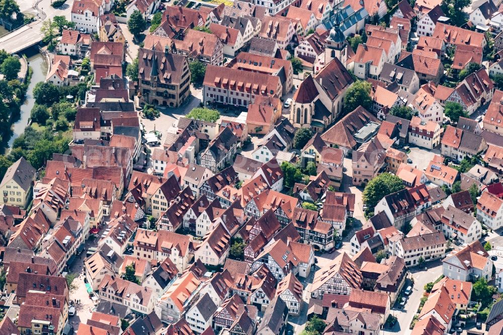 Bietigheim-Bissingen from the bird's eye view: Down town area in Bietigheim-Bissingen in the state Baden-Wurttemberg, Germany