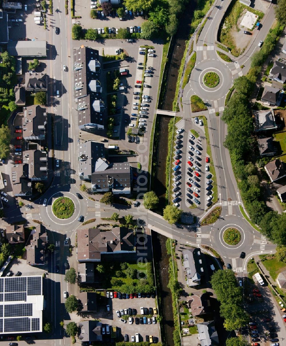 Olpe from the bird's eye view: Downtown area on the banks Bigge - Bruchstrasse in Olpe in North Rhine-Westphalia