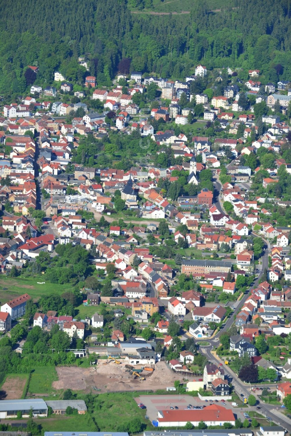 Aerial image Friedrichroda - Down town area in Friedrichroda in the state Thuringia, Germany