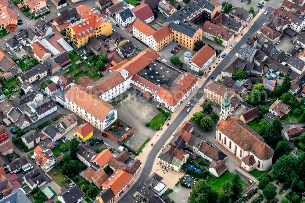 Herbolzheim from the bird's eye view: Down town area Hauptstrasse ehem. Hamba Moebel in Herbolzheim in the state Baden-Wurttemberg, Germany