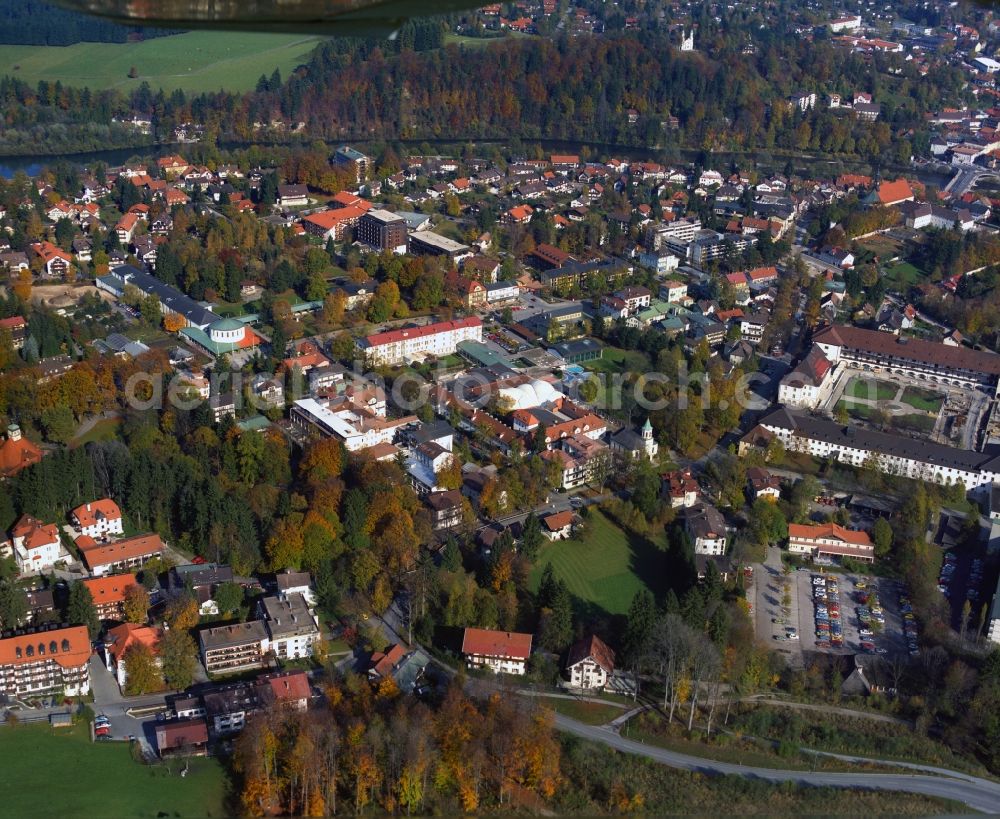 Aerial image Bad Tölz - City view on down town on Kurhaus and Freizeit-Center Alponare in Bad Toelz in the state Bavaria, Germany