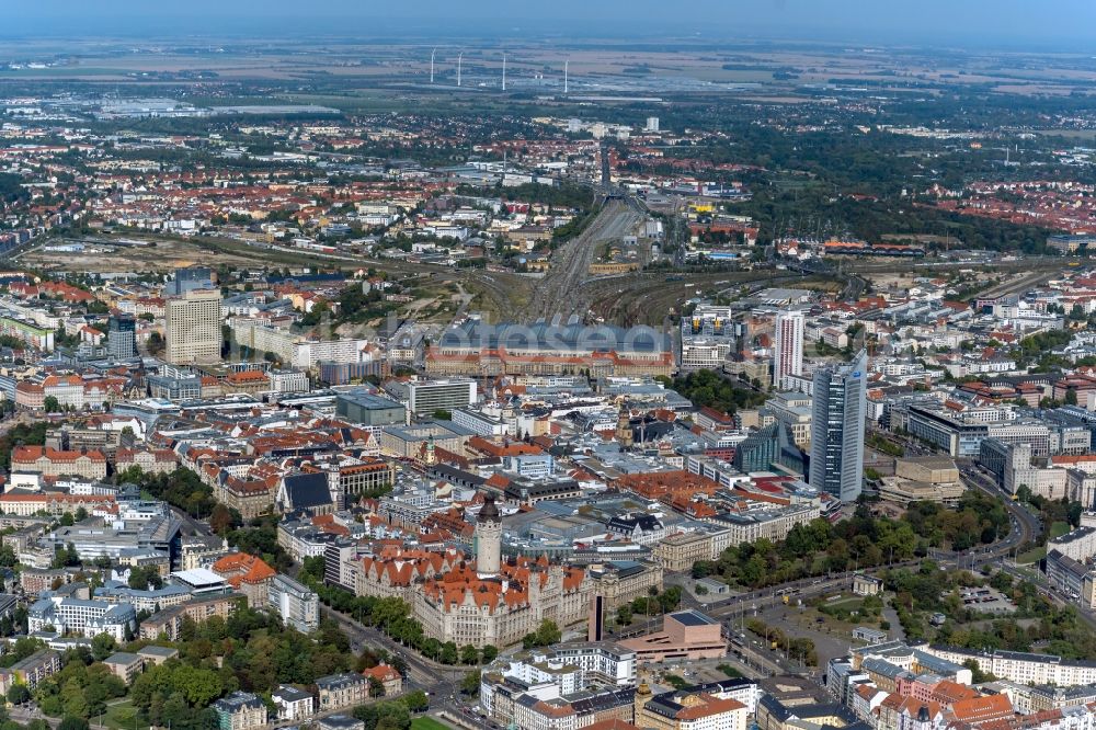 Aerial image Leipzig - Down town area in the district Zentrum in Leipzig in the state Saxony, Germany