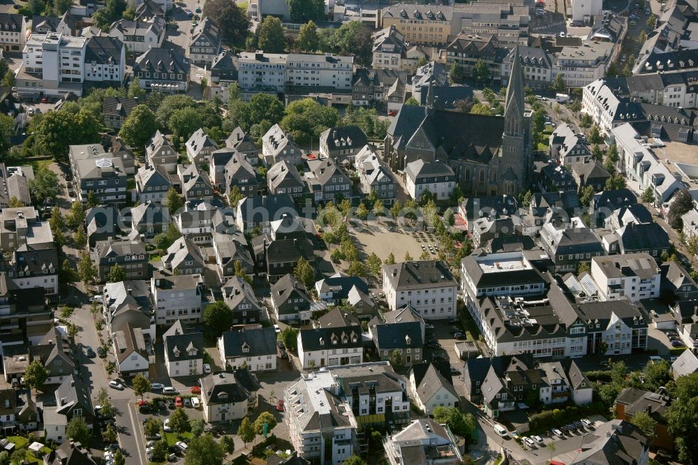 Olpe from the bird's eye view: Downtown area at the market place at the City Church in Olpe in North Rhine-Westphalia