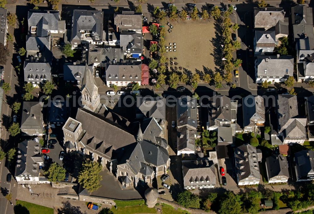 Aerial image Olpe - Downtown area at the market place at the City Church in Olpe in North Rhine-Westphalia