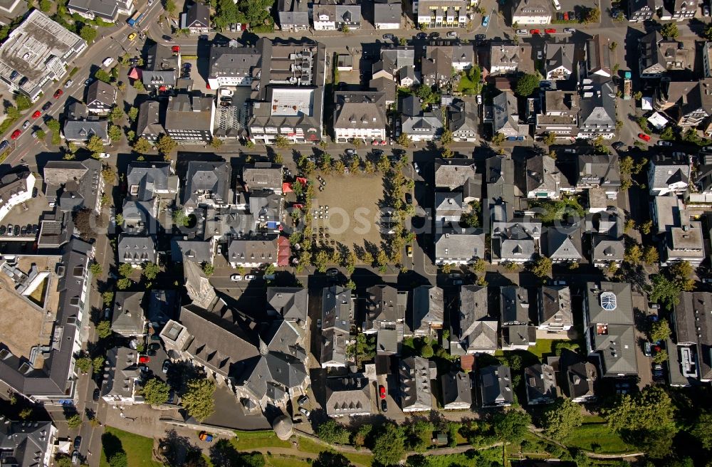 Aerial photograph Olpe - Downtown area at the market place at the City Church in Olpe in North Rhine-Westphalia